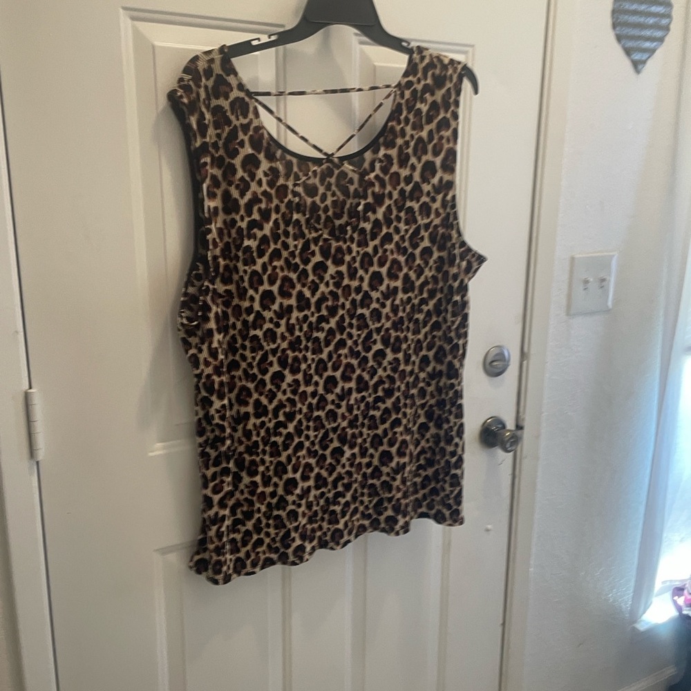 Avenue Leopard Print Tank Top in Brown & Black with Crisscross Back